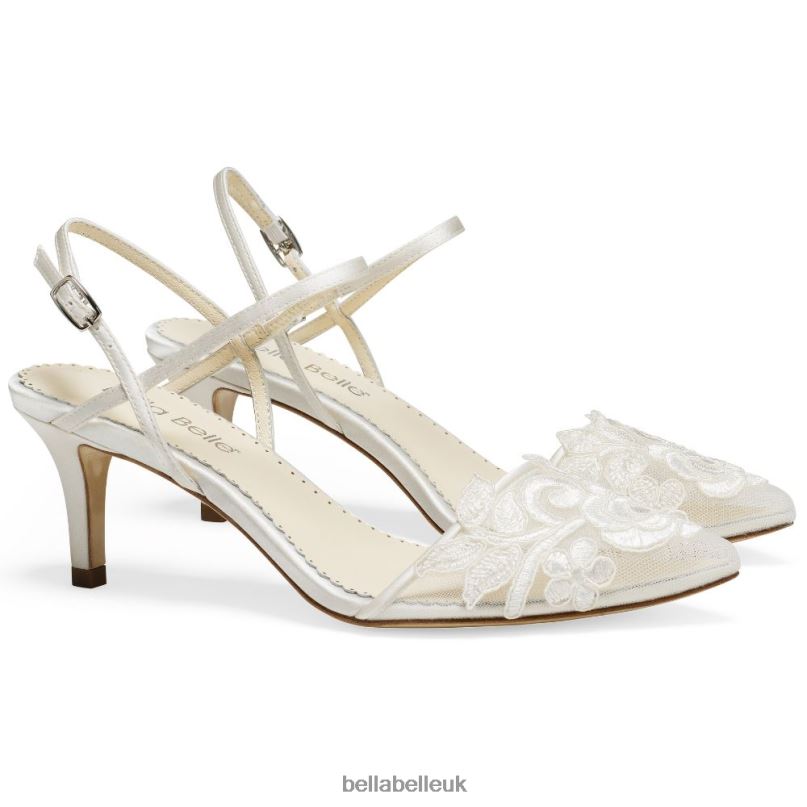 Bella Belle SERENA Lace Slingback Ivory Flower Applique Heels 2680223