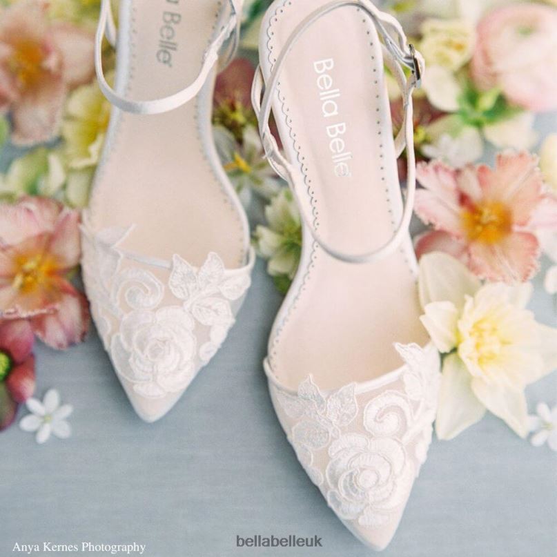 Bella Belle SERENA Lace Slingback Ivory Flower Applique Heels 2680223