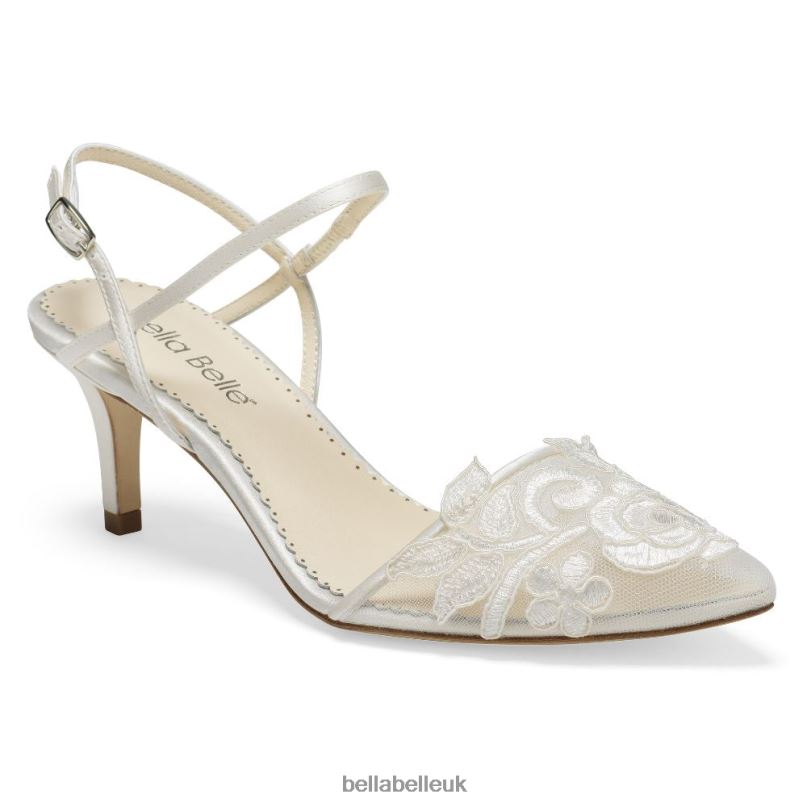 Bella Belle SERENA Lace Slingback Ivory Flower Applique Heels 2680223