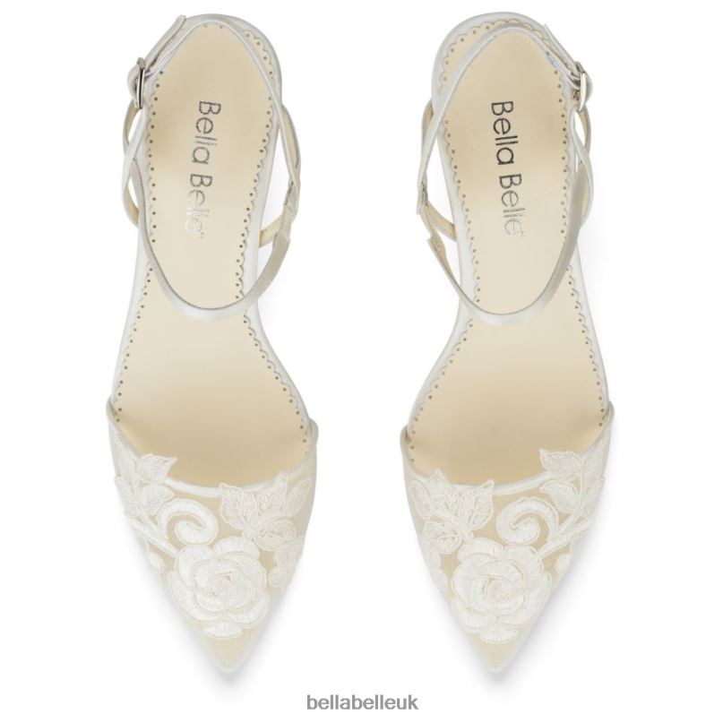 Bella Belle SERENA Lace Slingback Ivory Flower Applique Heels 2680223
