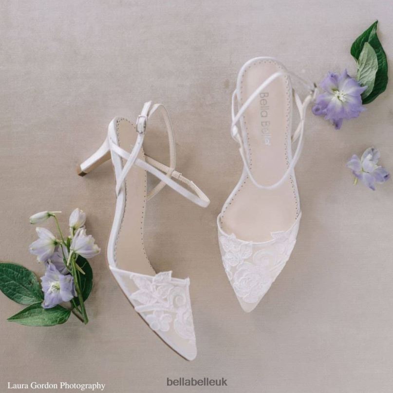 Bella Belle SERENA Lace Slingback Ivory Flower Applique Heels 2680223