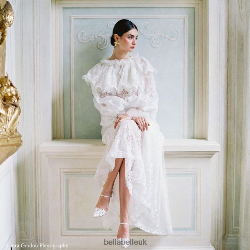 Bella Belle SERENA Lace Slingback Ivory Flower Applique Heels 2680223