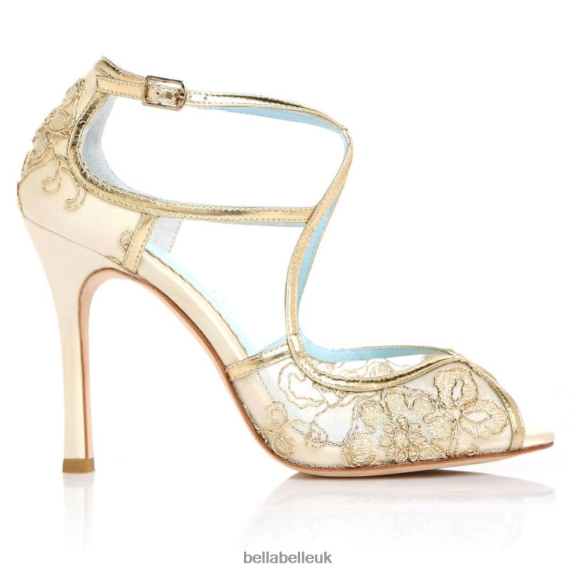 Bella Belle TESS Gold Lace Heels, Blue Sole Shoes 2680212
