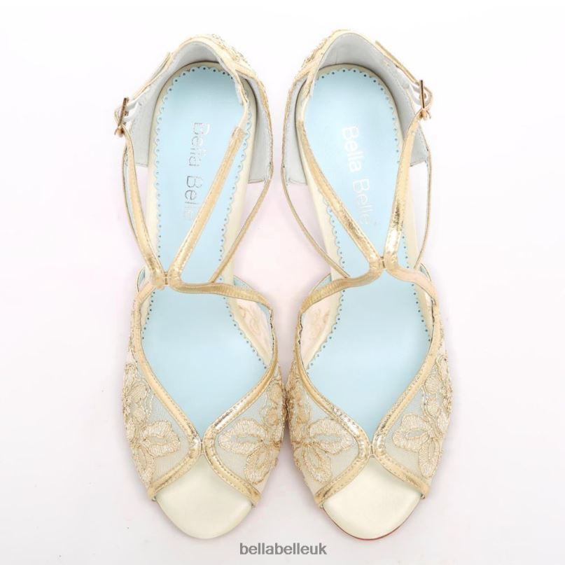Bella Belle TESS Gold Lace Heels, Blue Sole Shoes 2680212