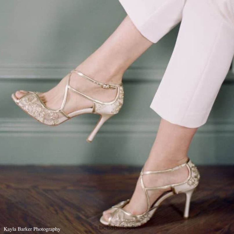 Bella Belle TESS Gold Lace Heels, Blue Sole Shoes 2680212