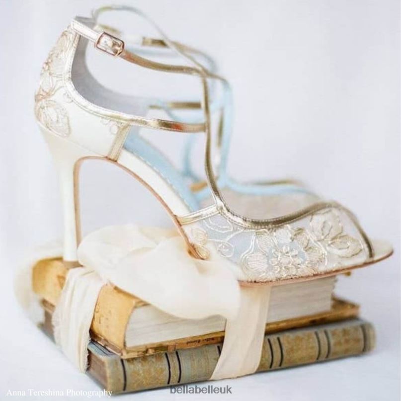 Bella Belle TESS Gold Lace Heels, Blue Sole Shoes 2680212