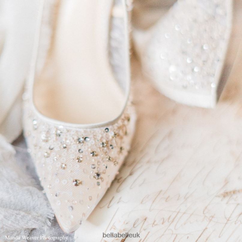 Bella Belle EVELYN NUDE Illusion Mesh Embroidered Crystal & Sequin Sparkly Nude Heels 26802122