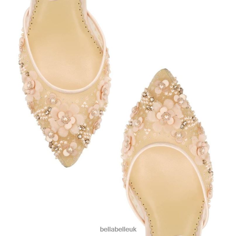 Bella Belle ROSA BLUSH Low Blush Pink Heels with 3D Flowers and Beading 26802124