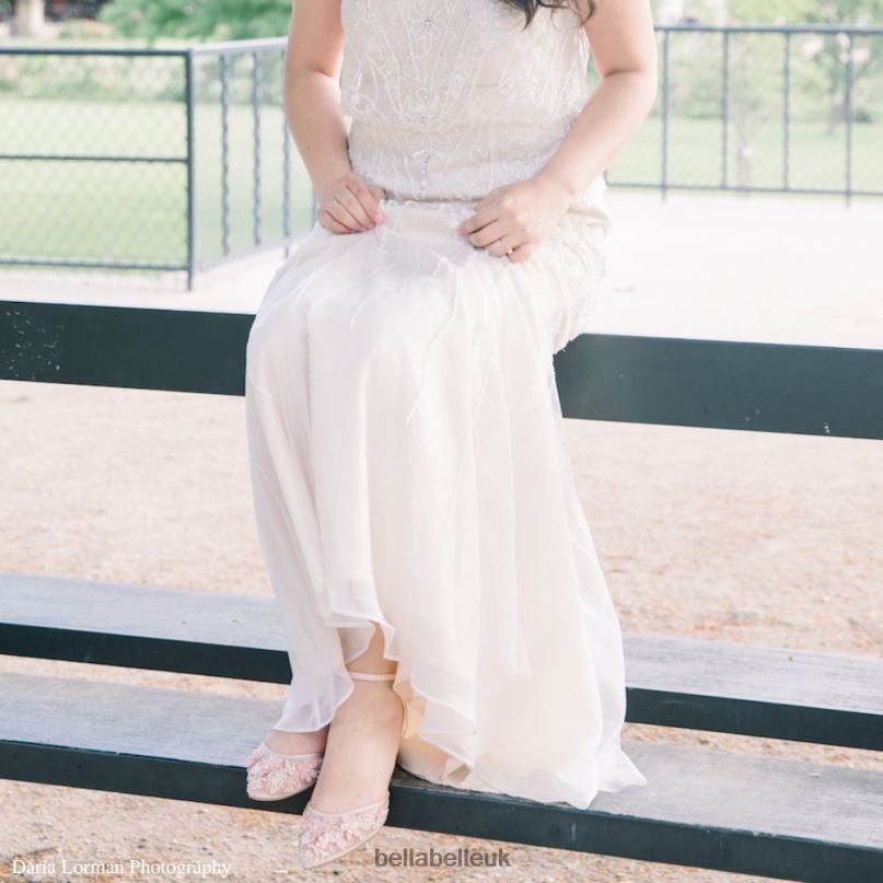 Bella Belle ROSA BLUSH Low Blush Pink Heels with 3D Flowers and Beading 26802124