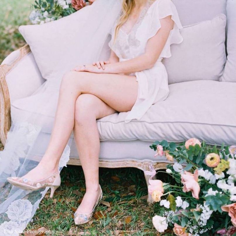 Bella Belle SIERRA Nude Embroidered Floral Kitten Heels 26802126