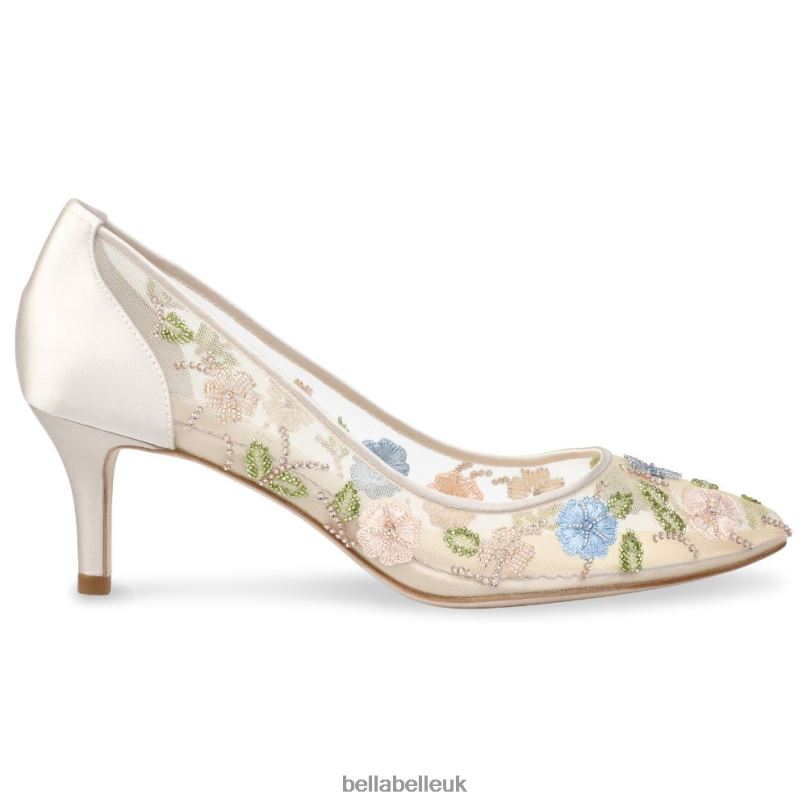 Bella Belle SIERRA Nude Embroidered Floral Kitten Heels 26802126