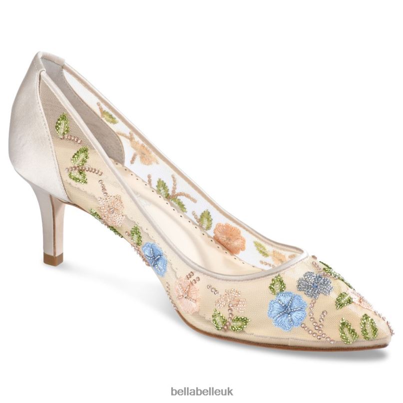 Bella Belle SIERRA Nude Embroidered Floral Kitten Heels 26802126