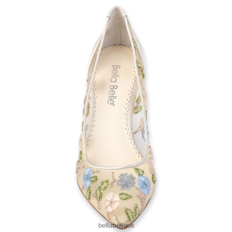 Bella Belle SIERRA Nude Embroidered Floral Kitten Heels 26802126