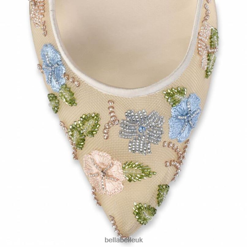 Bella Belle SIERRA Nude Embroidered Floral Kitten Heels 26802126