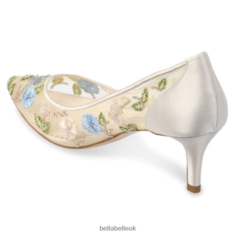 Bella Belle SIERRA Nude Embroidered Floral Kitten Heels 26802126