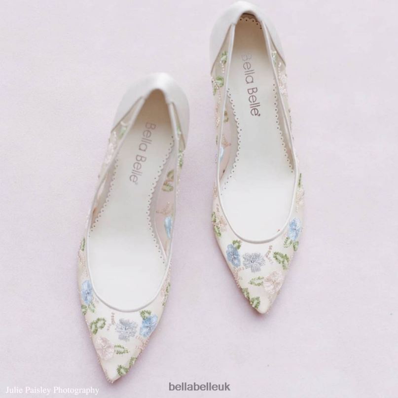 Bella Belle SIERRA Nude Embroidered Floral Kitten Heels 26802126