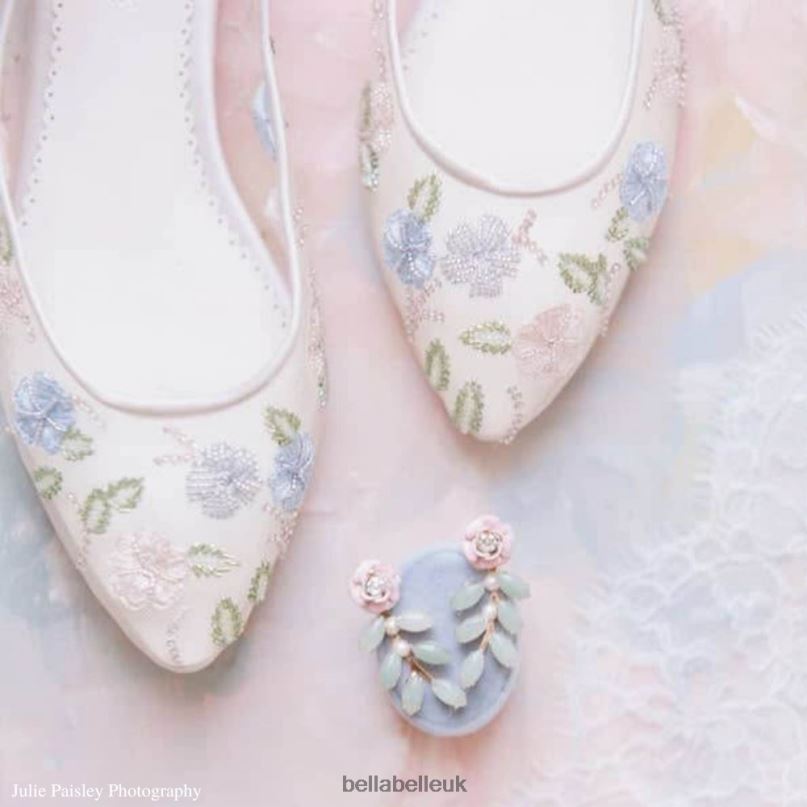 Bella Belle SIERRA Nude Embroidered Floral Kitten Heels 26802126