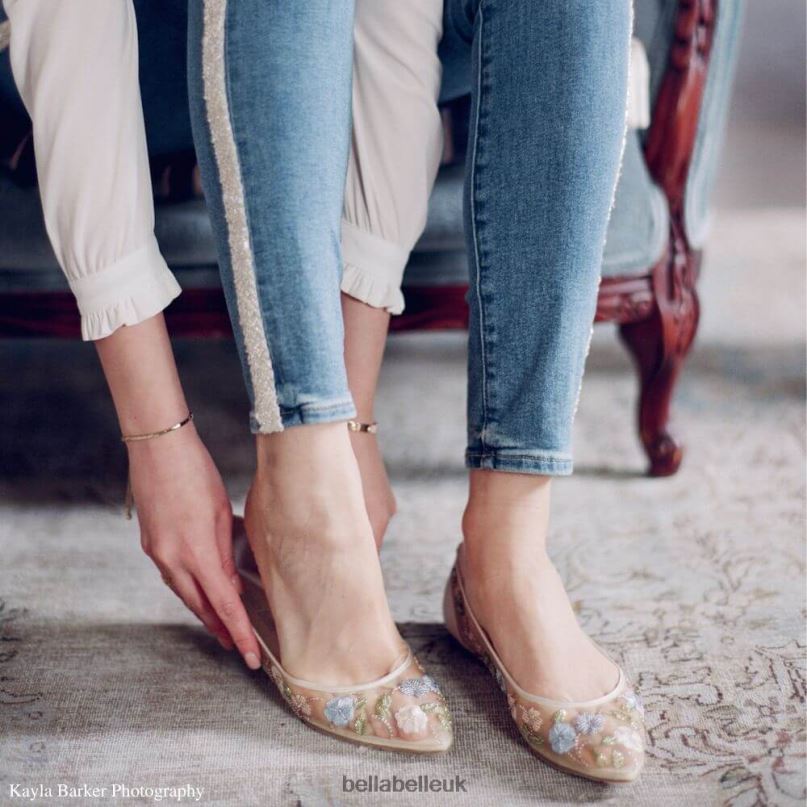 Bella Belle SIERRA Nude Embroidered Floral Kitten Heels 26802126