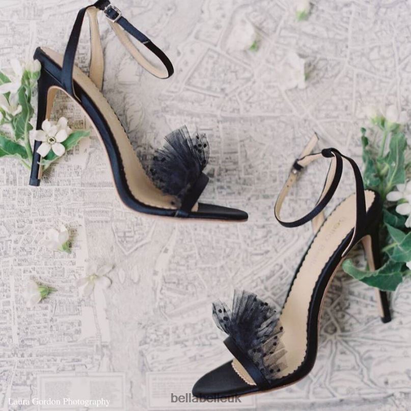 Bella Belle BRIDGET BLACK Stiletto Ankle Strap Black Tulle Heels 26802138