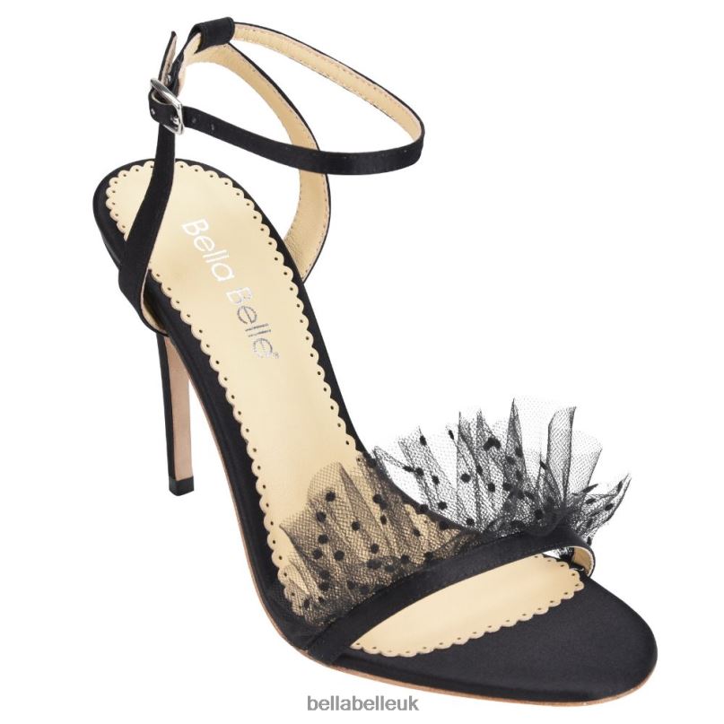 Bella Belle BRIDGET BLACK Stiletto Ankle Strap Black Tulle Heels 26802138