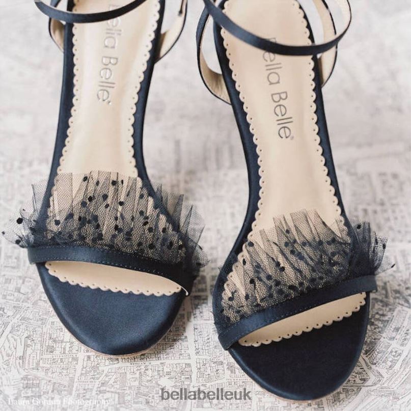 Bella Belle BRIDGET BLACK Stiletto Ankle Strap Black Tulle Heels 26802138