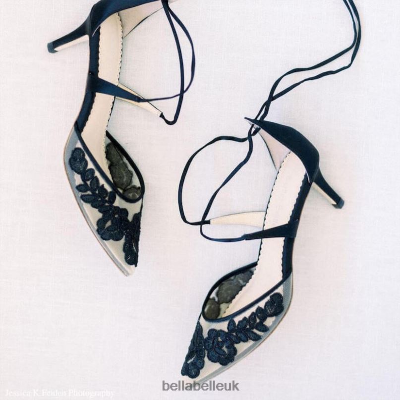 Bella Belle AMELIA BLACK Lace Black Kitten Heels with Cross Straps 26802142