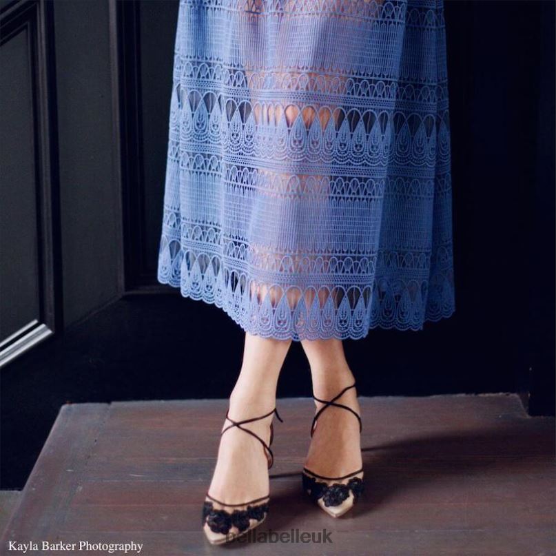 Bella Belle AMELIA BLACK Lace Black Kitten Heels with Cross Straps 26802142