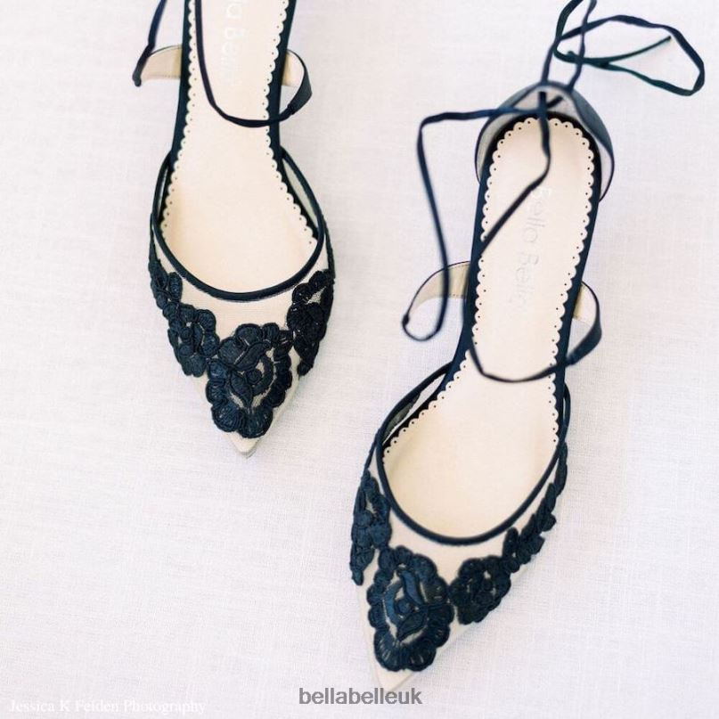 Bella Belle AMELIA BLACK Lace Black Kitten Heels with Cross Straps 26802142